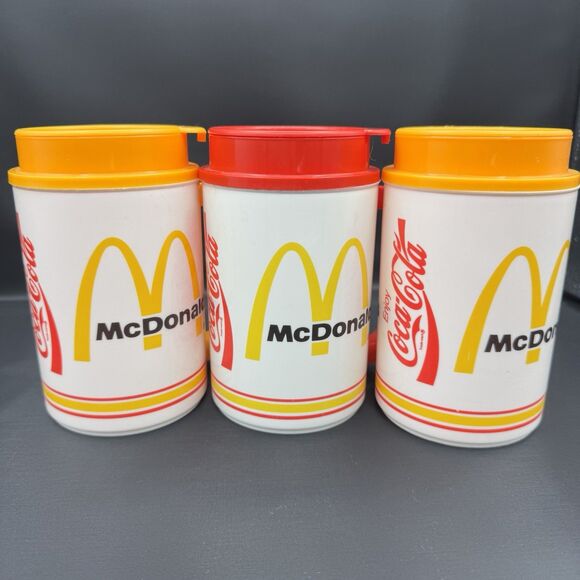 Vintage McDonalds Coca-Cola White 22 oz Travel Mugs w/Lid Whirley Set of 3 - Picture 2 of 13